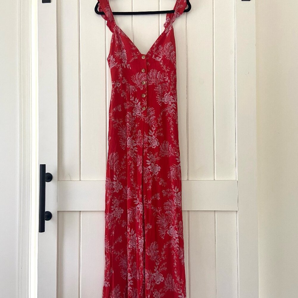 Free People Be the One Floral Wide Leg Jumpsuit Red Size 4 Boho Festival Hippie